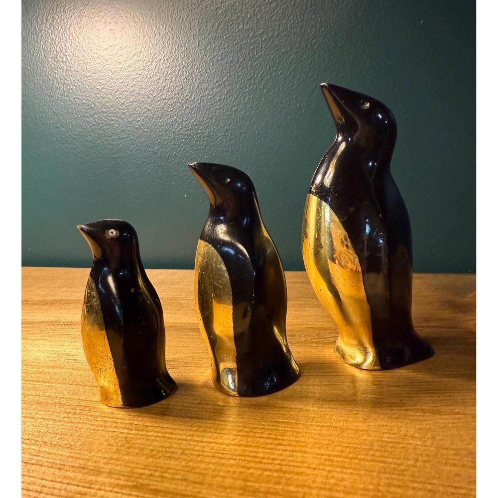 Vintage Brass Penguin‎ Figurines: MCM Collectible Decor, Set of 3